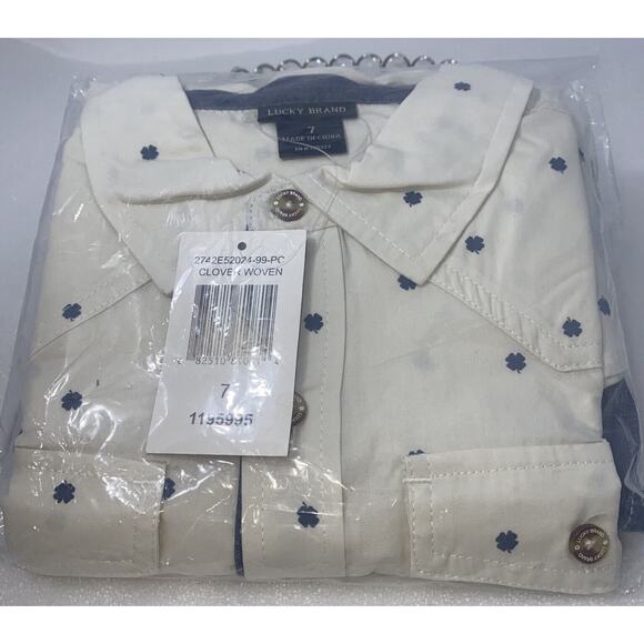 Lucky Brand Boys 2pc Button Up Shirt/Denim Shorts Set Clover Woven - Size 7 - Picture 7 of 10